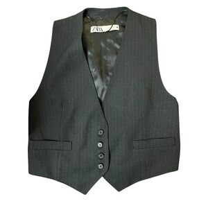 Zara Pinstripe Vest Womens sze M Charcoal/Grey Wool Tailored Pre-owned Excellent